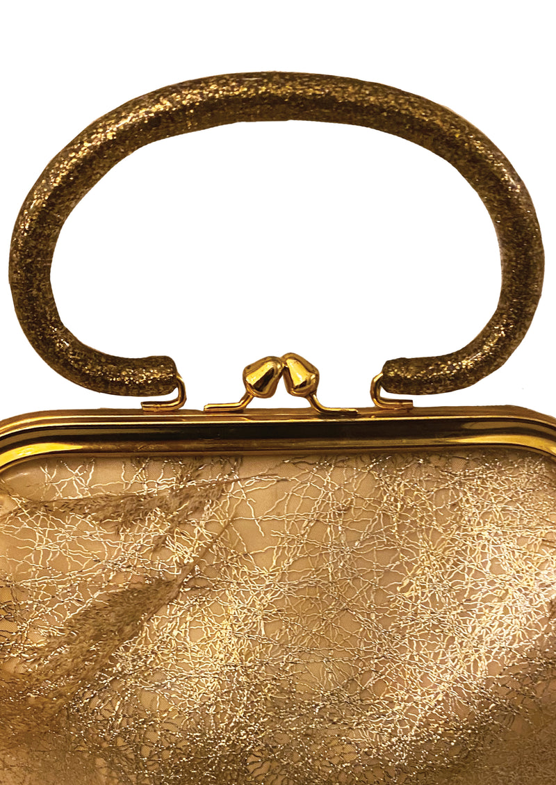Late 1950s to Early 1960s Gold Glitter Vinyl Purse - NEW!