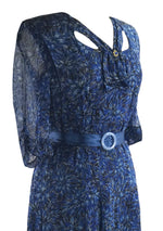 Vintage 1940s Blue Floral Chiffon Dress- New!