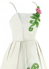 Early 1960s White Piqué With Pink 3D Rose Appliqués Dress- New!