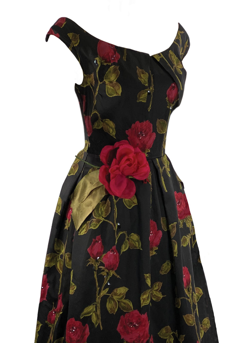 Vintage 1950s Designer Raoul Couture Red Roses Dress- New!