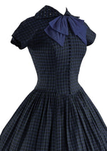 Vintage 1950s Black and Blue Plaid Day Dress- NEW!