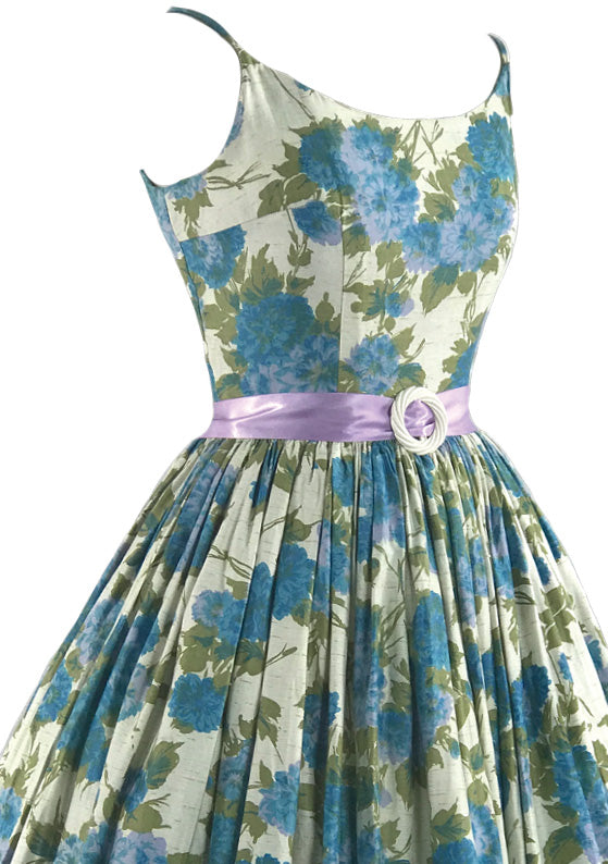 Gorgeous 1950s Blue Floral Cotton Sundress - New!