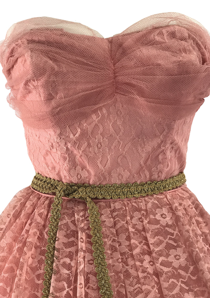 Vintage 1950s Rose Pink Lace Party Dress - New!