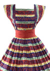 Late 1950s Colourful Striped Cotton with Scrollwork Dress- New!