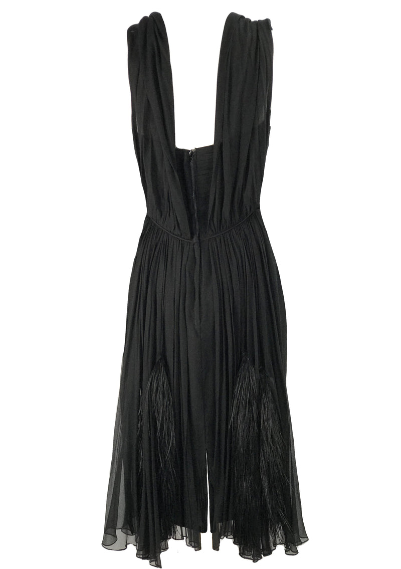 1950s Black Designer Black Silk Chiffon Cocktail Dress - New!