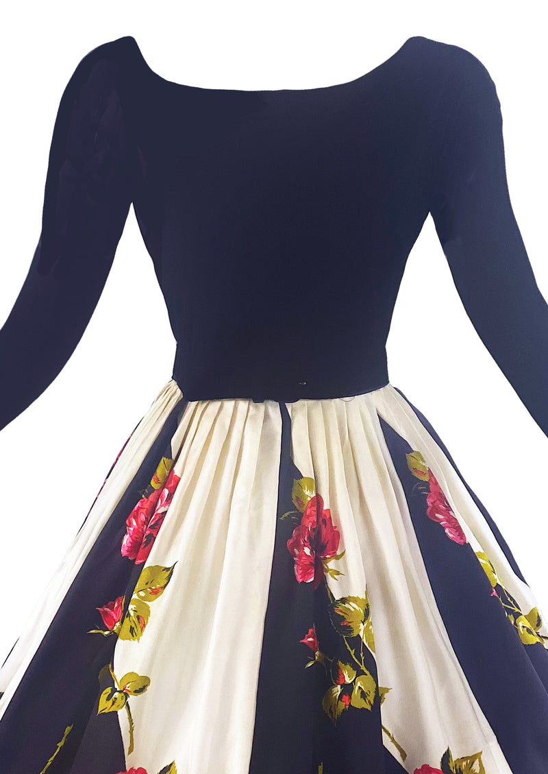 Vintage Early 1960s Crimson Roses Silk Dress- NEW!