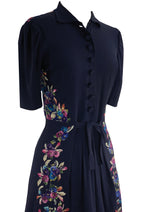 Gorgeous 1940s Navvy Blue Rayon Dress with Appliques - New!