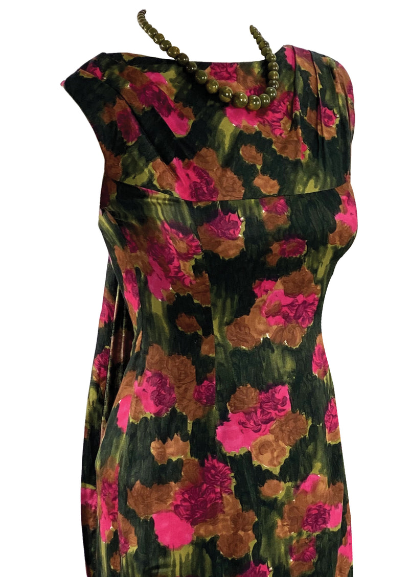 Vintage Late 1950s British Designer Floral Wiggle Dress - NEW!