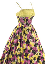 1950s Rose Pink and Yellow Abstract Floral Cocktail Dress- New!