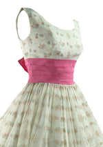 Vintage 1950s Pink Rosebud Flocked Party Dress - New!