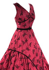 Vintage 1950s Cranberry Red Flocked Taffeta Dress- New!