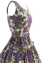 Lovely 1950s Purple Roses Cotton Dress- New!