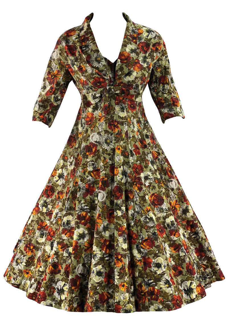 Late 1950s Autumn Toned Floral Dress Ensemble- New!