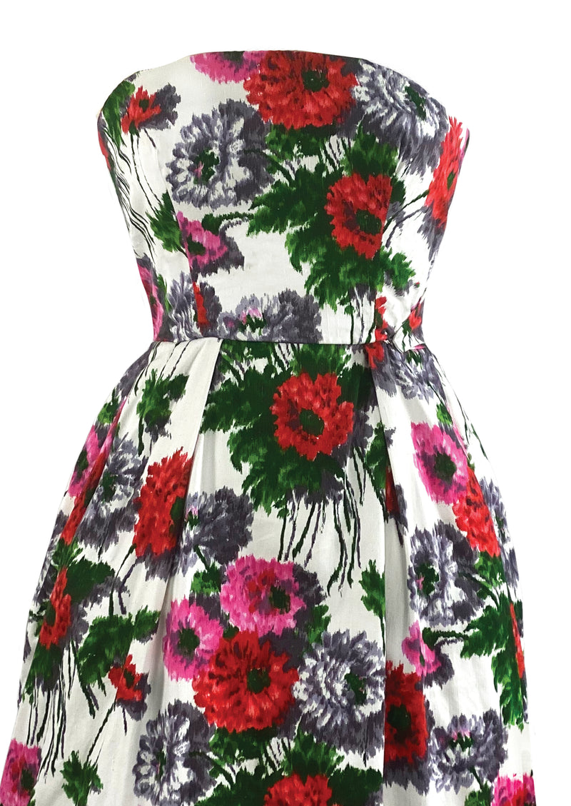 Later 1950s to Early 1960s Zinnia Floral Cotton Dress - NEW!