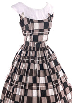 Early 1960s Chocolate & White Checkerboard Print Dress- New!