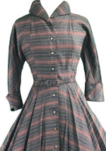 Late 1940s Early 1950s Grey & Pink Chevron Stripe Dress- New!