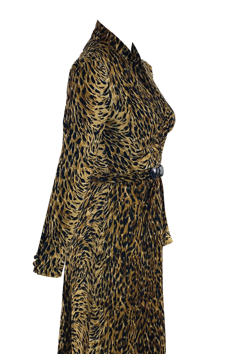 Fabulous 1970s Wild Cat Jersey Print Dress- New!