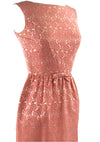 Early 1960s Coral Pink Floral Jacquard Dress Ensemble- New!
