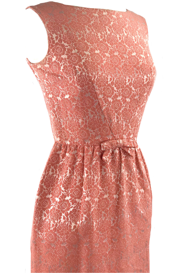 Early 1960s Coral Pink Floral Jacquard Dress Ensemble- New!