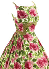 Vintage 1950s Full Blown Pink Roses Print Cotton Dress - NEW!