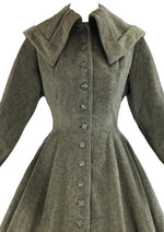 Dramatic 1950s Grey Flecked Wool Princess Coat- NEW!