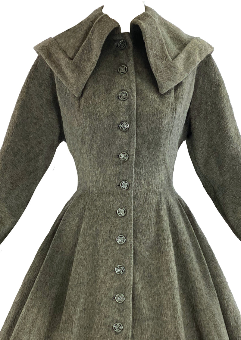 Dramatic 1950s Grey Flecked Wool Princess Coat- NEW!