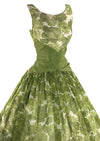 Vintage 1950s Green Floral Chiffon Party Dress - New!