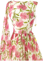 Early 1960s Pink Carnations Chiffon Dress - NEW!