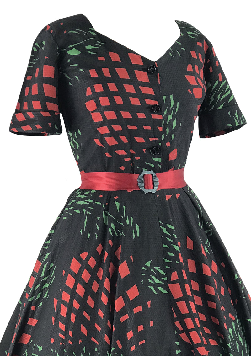 Vintage 1950s Stylised Waratahs Cotton Dress- New!