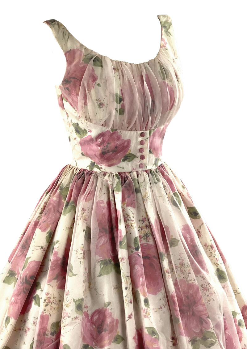 Vintage Late 1950s Pink Roses Dress with Overlay- NEW!
