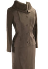 Sophisticated 1950s Mocha Gaberdine Wool Suit- New!