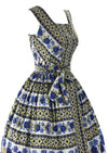 Late 1950s Quality Horrockses Designer Blue Rose Print Cotton Dress - New!