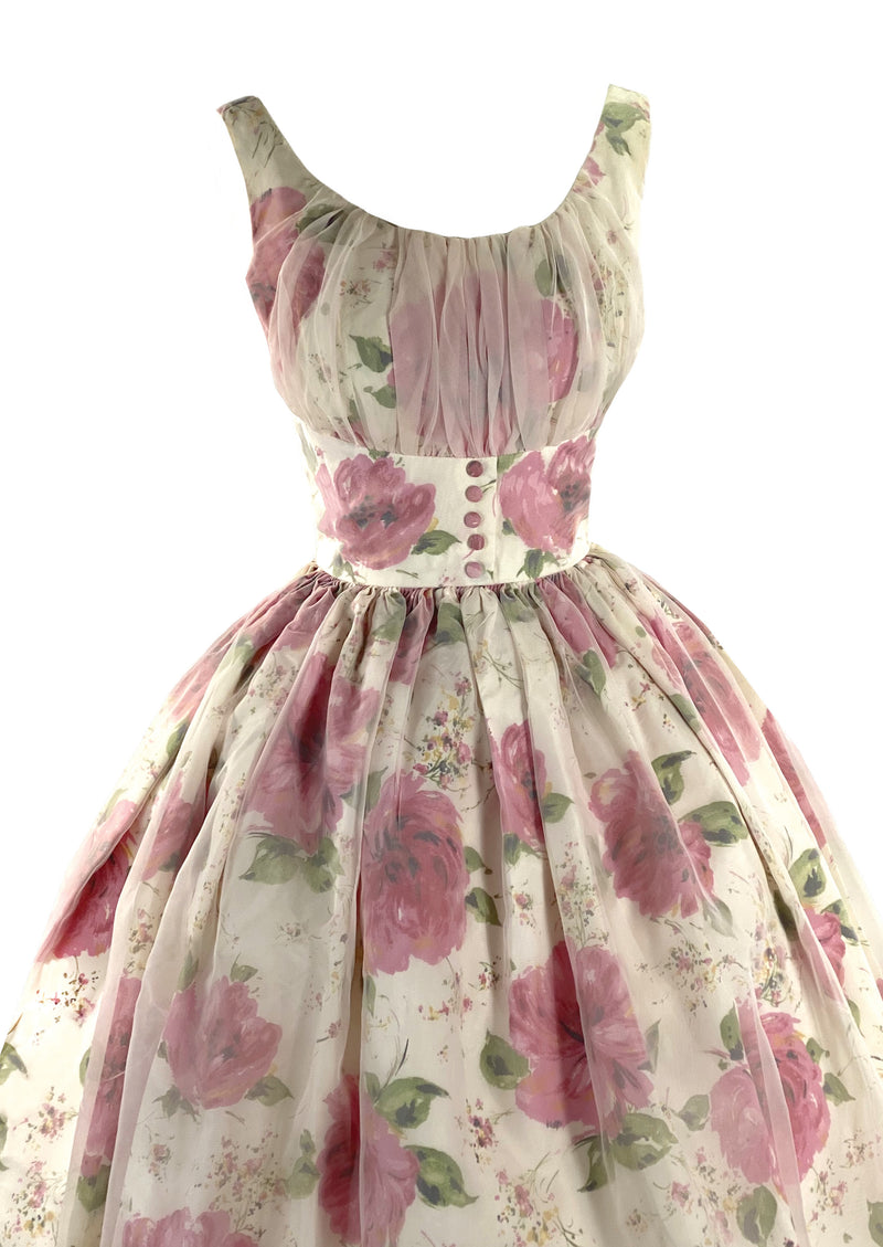 Gorgeous Late 1950s - Early 1960s Pink Roses Dress- New!