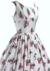 1950s Pink Cabbage Roses on White Cotton Dress- New! (RESERVED)