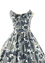 Stylish 1950s Strapless Gray Floral Cotton Cocktail Dress- New!