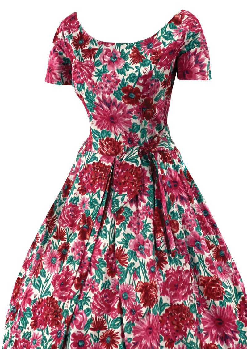 Late 1950s to Early 1960s Pink & Magenta Floral Dress- New!
