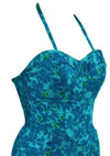 Mid 1950s Blue Floral Cotton Swimsuit/Playsuit- New!