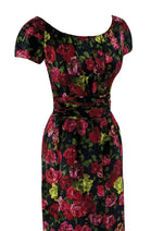 Vintage 1950s Roses Print Silk Wiggle Dress - NEW!