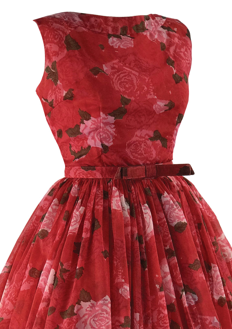 1950s Jerry Gilden Designer Roses Chiffon Dress - New!