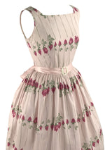 Vintage 1950s Pink Long Stem Roses Cotton Dress- New!