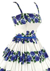 Late 1950s Blue Roses Designer Cotton Dress - NEW!