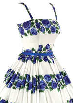 Late 1950s Blue Roses Designer Cotton Dress - NEW!