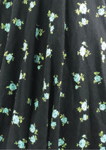 Vintage 1950s Blue Roses on Black Flannel Wool Skirt - New!