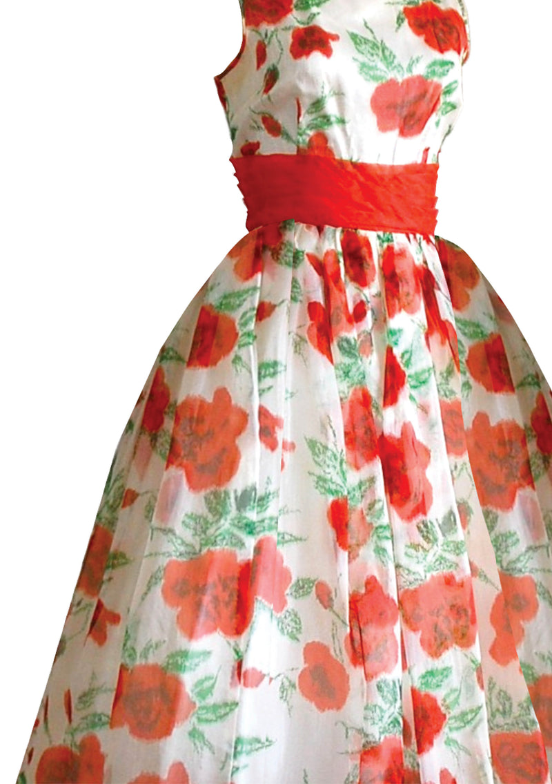 1950s  Orange Roses Organza Party Dress  - New! (special order)