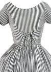 Late 1950s Early 1960s White and Charcoal Stripes Dress- New!