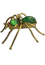 Vintage 1940s Green Art Glass & Brass Spider Brooch- New!