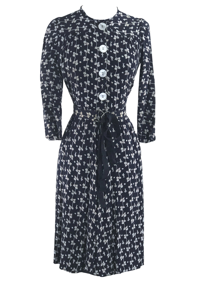 Vintage 1940s Blue Rayon Dress & Coat Ensemble - New!