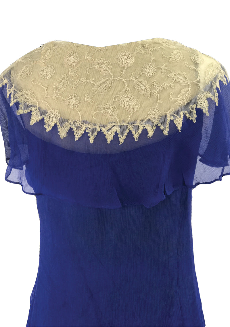 Genuine 1920s Sapphire Blue Crepe Dress - New!
