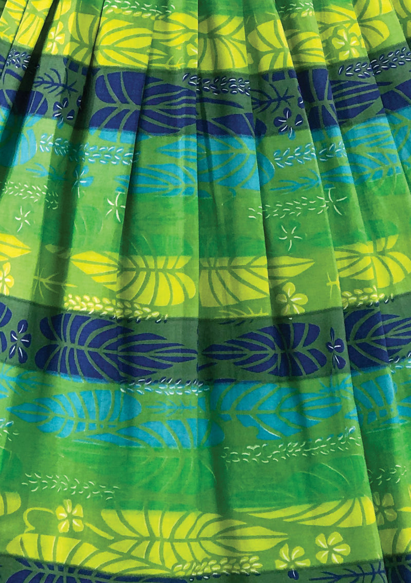 Vintage 1950s Blue & Green Cotton Kamehameha Dress - New!