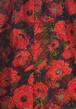 Late 1950s Early 1960s Red Floral Silk Designer Party Dress- New!